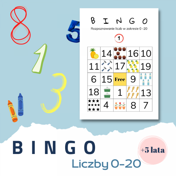 Bingo liczby 0-20 plakat